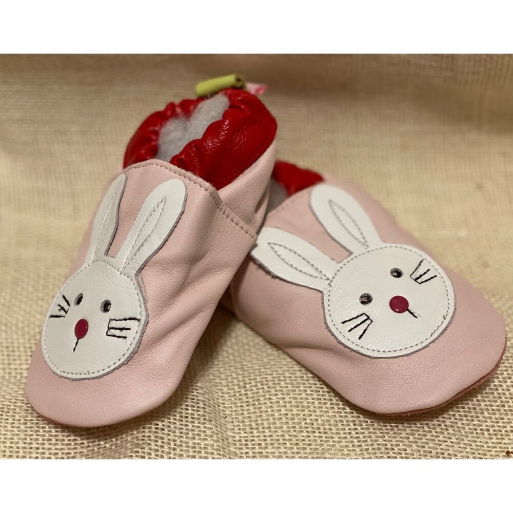 Pink Leather Baby Shoes Easter Bunny Rabbit Soft Sole 18-24m XL NEW Shooshoos - Picture 2 of 10